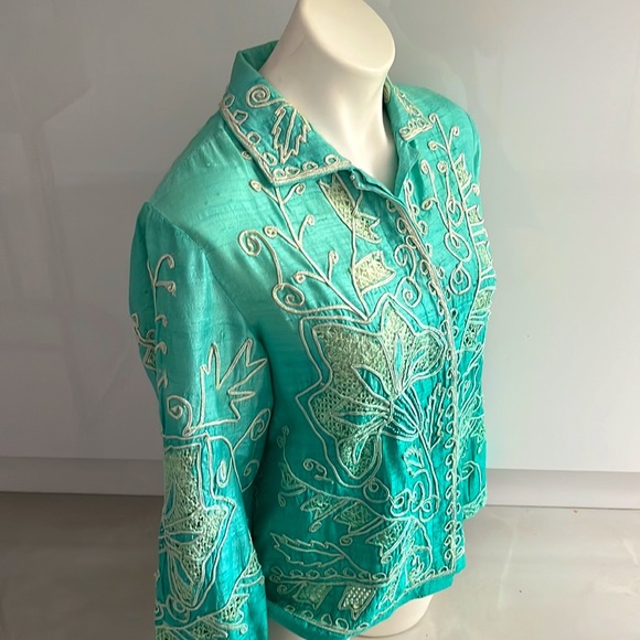 Sandy Starkman Vintage Raw Silk Embroidered Beaded Jacket - Picture 2 of 16